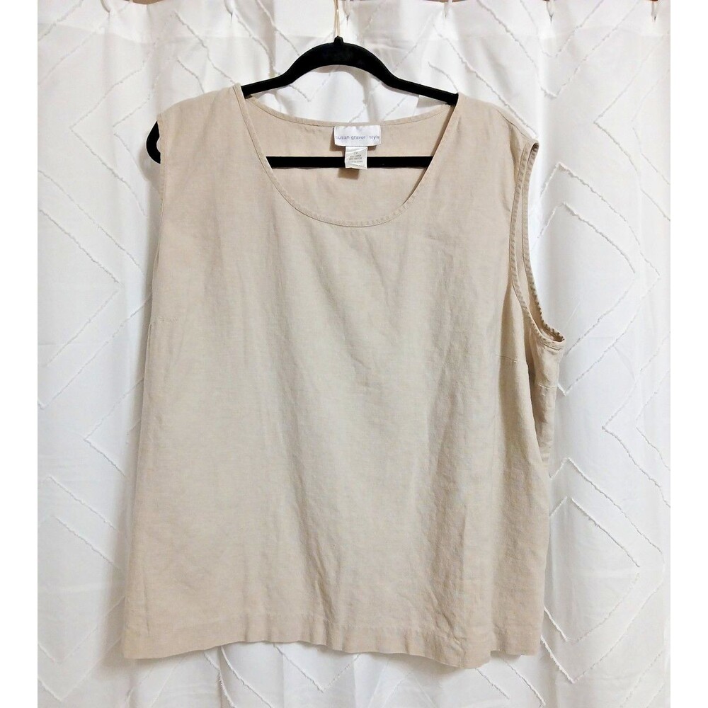 Susan Graver Linen Sleeveless Top Plus Sz 3X  Tan Pullover